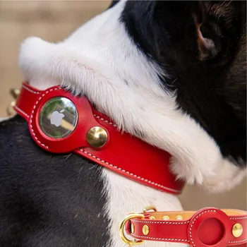 Кожаный ошейник Apple Airtag для домашних животных для собак GPS-искатель, защита от потери местоположения, Регулируемые ошейники для собак и кошек