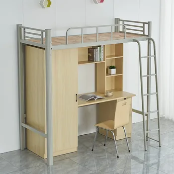 Комбинация прикроватного столика Железный шкаф для одежды в студенческом общежитии колледжа Письменный стол Встроенная кровать в общежитии для персонала Высота кровати в квартире