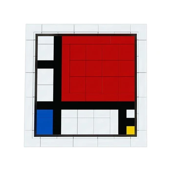 Композиция Gobricks MOC Piet Mondrian Bricks с красными синими и желтыми строительными блоками В стиле набора Абстрактные решетчатые игрушки в подарок