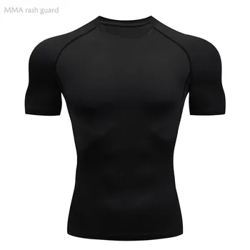 Компрессионная рубашка с коротким рукавом, черная футболка для фитнеса, мужской спортивный топ для бега, Быстросохнущая летняя спортивная одежда для тренировок в тренажерном зале.