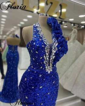 Королевско-голубые платья Русалки для выпускного вечера с кристаллами, Элегантные коктейльные платья на бретелях, платья для гостей на свадьбу, Vestidos De Noche На заказ