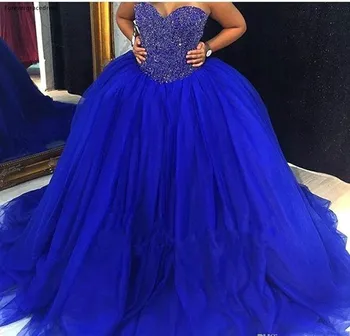 Королевское синее бальное платье Quinceanera платья принцессы пышные расшитые бисером вечерние платья без рукавов Sweet 16 для девочек Плюс размер