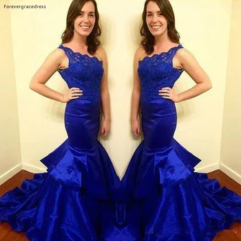 Королевское синее платье для выпускного вечера на одно плечо, Элегантный кружевной лиф, длинное платье для выпускного вечера, большие размеры на заказ