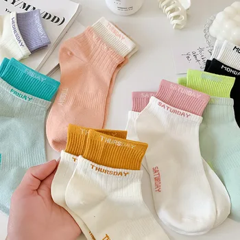 Короткие носки Creative Colorwork Weekly, хлопковые Дышащие спортивные носки, удобные для кожи, Студенческая пара, Повседневные носки, носки для бега
