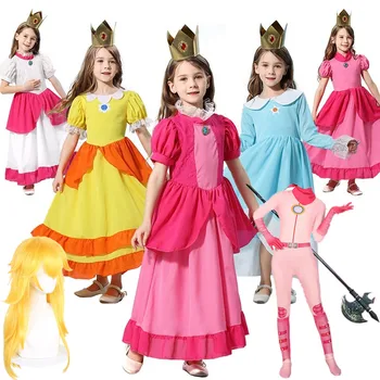 Косплей-платье принцессы персикового цвета на Хэллоуин, ролевой костюм для девочек, сценические костюмы для вечеринки по случаю Дня рождения, детская карнавальная маскарадная одежда