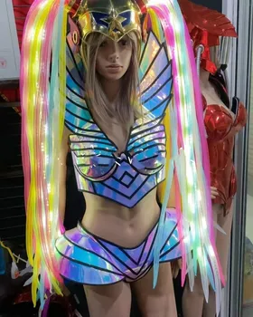 Костюм Gogo со светодиодным светящимся фонарем, головной убор, технология волшебного лазерного костюма с конским хвостом, женский костюм