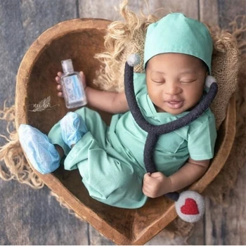 Костюм для фотосъемки младенцев, шляпа доктора и футболка, комплект штанов, реквизит для фотостудии, универсальный косплей-костюм, подарок для душа новорожденного