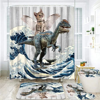 Креативный Набор штор для душа с забавным динозавром, крышка для унитаза, Нескользящий коврик для ванной, коврик для ванной, Водонепроницаемые занавески для ванны с животными