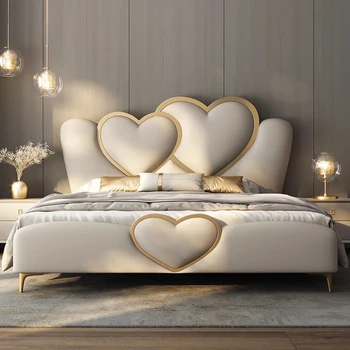 Кровать Высококачественная Атмосферная Кожаная Кровать Главная Спальня Светлая Роскошная Современная Двуспальная Кровать Дизайнерская Модель Итальянской Минималистской Кровати