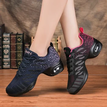 Кроссовки, Танцевальная обувь для женщин, Летающая плетеная сетка, Удобная современная обувь для джазовых танцев, Женская спортивная обувь для девочек на открытом воздухе