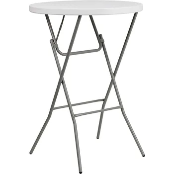 Круглый складной столик высотой 2,6 дюйма для вечеринок и коммерческих мероприятий, пластиковый складной столик высотой с барную стойку в помещении / на улице, белый