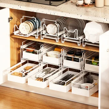 Кухонный органайзер под раковиной, многофункциональная посуда для приправ, выдвижные металлические стеллажи для хранения большой емкости