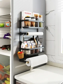 Кухонный холодильник магнитный всасывающий стеллаж для хранения боковой ящик для хранения магнитный железный настенный стеллаж для приправ боковая пищевая пленка