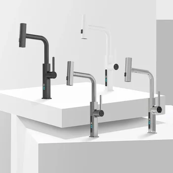 Кухонный цифровой дисплей водопада Фейю Для извлечения воды из холодной и горячей раковины для мытья посуды, кран для овощей может вращаться и выдвигаться