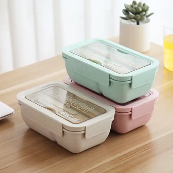 Ланч-бокс из пшеничной соломы объемом 850 МЛ для детей Пластиковый контейнер для хранения продуктов Коробка для закусок Bento Box в японском стиле с посудой Чашка для супа
