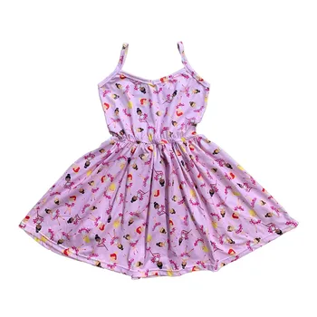 Летнее платье для девочек, платье с бретельками на талии, розовая ткань, обычная юбка с принтом выше колена, молочная шелковая ткань