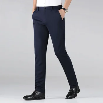 Летний Деловой Повседневный костюм, брюки, мужские однотонные Прямые офисные брюки с высокой талией, мужские костюмы в классическом стиле, Длинные брюки A21