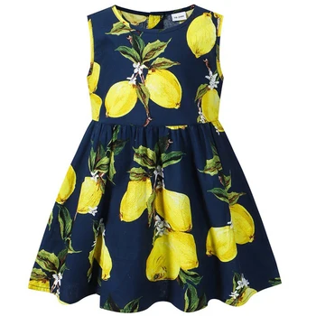 Летняя одежда 2023 года, Одежда для маленьких девочек, Модное пляжное платье принцессы без рукавов с цветочным принтом и лимоном, детские платья BC2397-1