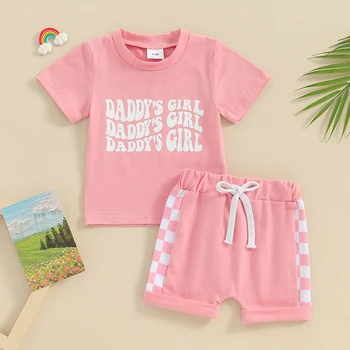 Летняя Одежда для маленьких девочек, футболки с короткими рукавами и надписью Daddys Girl, топы, свернутые шорты для новорожденных, Комплект одежды