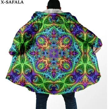 Мандала, Психоделический Плащ мечты с 3D принтом, толстое теплое мужское пальто с капюшоном, Ветрозащитная Флисовая накидка, халат, одеяло-4