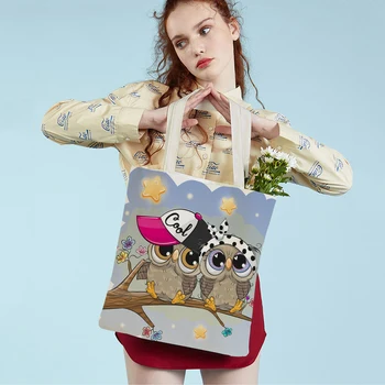 Милая Сова, Детская дорожная сумка, сумки через плечо, Многоразовая модная Холщовая женская сумка для покупок с мультяшными животными
