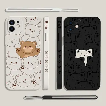 Милый Мультяшный Черный Кот Медведь Чехол Для Телефона Xiaomi Mi 13 12 12T 12S 11 11T Ultra 10 10T 9 9SE 8 Pro Lite 5G Жидкий Силиконовый Чехол