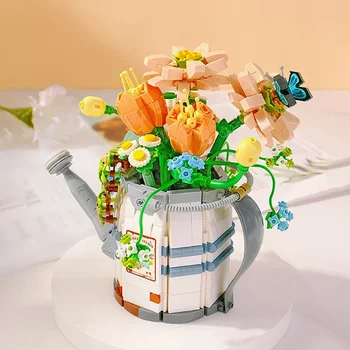 МИНИ-идеи Цветочная Лейка Строительный блок в горшке MOC Креативный Букет растений Украшение дома Кирпичи Детские Игрушки Подарки для детей