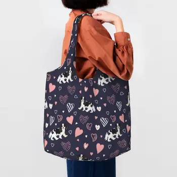 Многоразовая подарочная сумка для собак породы кавалер Кинг Чарльз спаниель, женская холщовая сумка через плечо, моющиеся сумки для покупок продуктов