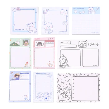 Модные белые блокноты для заметок Kawaii Cute Girl Rabbit Lines Пустые стикеры для заметок, список дел, ежедневник, планировщик, блокноты для записей, канцелярские принадлежности