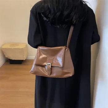 Модные простые однотонные сумки через плечо для женщин, кожаная роскошная сумка-тоут в стиле ретро с клапаном, сумки для девочек, подарки