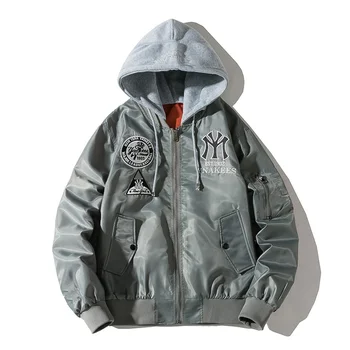 Мужская куртка-бомбер 2023, Зимняя и осенняя бейсбольная куртка с вышивкой, съемное пальто с капюшоном, Университетская хип-хоп уличная одежда Унисекс