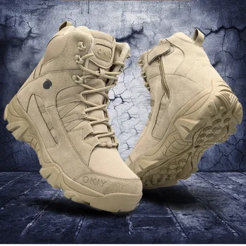Мужские военные ботинки Мужские уличные ботильоны из коровьей замши Тактические боевые ботинки Рабочая Безопасная обувь для мужчин Повседневная Водонепроницаемая походная обувь