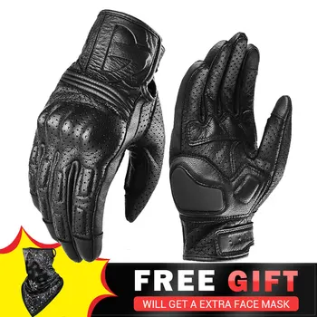 Мужские мотоциклетные перчатки GHOST RACING с перфорацией в стиле ретро, из натуральной кожи, дышащие перчатки с сенсорным экраном, встроенные перчатки EVA Shell