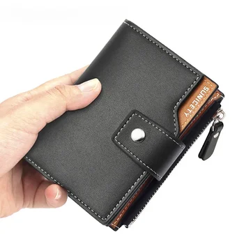 Мужской кожаный бумажник с защитой от кражи, короткий, складывающийся в два раза, Многофункциональный Кошелек для мелочи на молнии, кошелек для монет