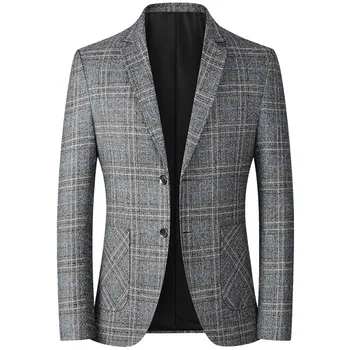 Мужской пиджак Оверсайз 4XL, весенне-осенний однобортный деловой повседневный пиджак-поло в клетку, мужской облегающий пиджак-костюм