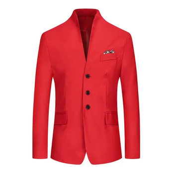 Мужской строгий костюм, блейзер, приталенный пиджак с воротником-стойкой, деловое пальто на пуговицах, модное элегантное пальто для костюмов, официальная одежда для мужчин
