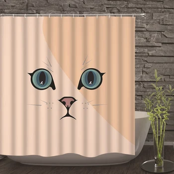 Мультфильм кошка собака шаблон ванная комната занавеска для душа полиэстер ткань водонепроницаемый плесени плотные шторы для ванной с крючками