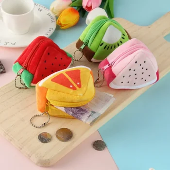 Мультяшный детский праздничный подарок, креативный плюшевый трехмерный треугольный фруктовый кошелек для монет, сумка для монет, сумка для ключей, подвесное украшение