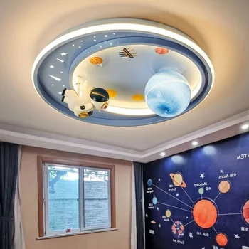 Мультяшный потолочный светильник для спальни, Современная люстра для кабинета, Оригинальность, Интеллектуальные светодиодные светильники для украшения помещений для девочек и мальчиков-космонавтов.