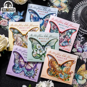 Набор наклеек на тему Mr. Paper Vintage Butterfly Creative Beautiful Flowers, материал для ручной работы, канцелярские принадлежности в 6 стилях