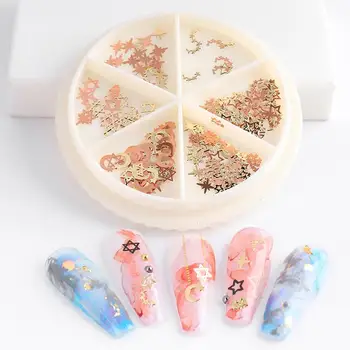 Набор страз для ногтей, 3D полые блестки Различной формы, съемные Металлические Модные украшения для маникюра, аксессуары для дизайна ногтей