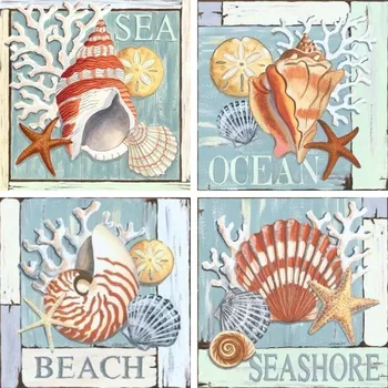 Наборы для Алмазной Живописи Тропический Пляж Океанская Тема, Морская Улитка Раковины Морских Звезд Conch Diamond Art для Начинающих 5D Full Diamond DIY