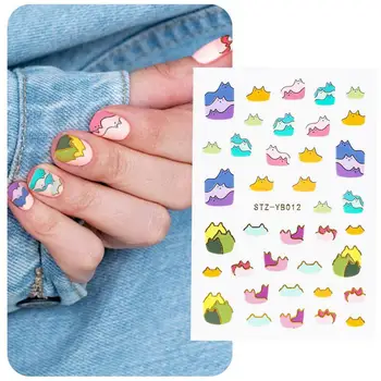 Наклейки для ногтей с мультяшными кошками, дизайн животных, Французский Маникюр, Слайдеры для ногтей, неоновая наклейка с полным покрытием, аксессуары Kawaii GLYB013