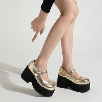 Новая женская обувь Mary Jane на платформе и высоком каблуке с толстой подошвой, модные женские туфли-лодочки в стиле готик-панк, стильные винтажные туфли в стиле Лолиты