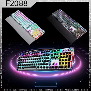 Новая Механическая Клавиатура AULA F2088 в стиле Панк, Ретро, 104 Клавиши, Ручка-Реактор, Проводная Мультимедийная Игровая клавиатура для ПК с RGB Подсветкой, Защита от ореолов
