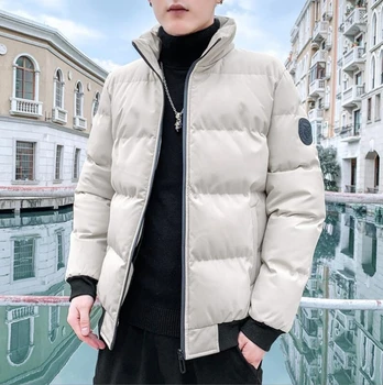 Новая мужская ветрозащитная куртка с хлопковой подкладкой и однотонным воротником-стойкой, теплая толстая мужская парка, зимняя повседневная мужская верхняя одежда 2023 года выпуска
