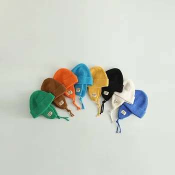 Новая простая детская шерстяная шапка Зимняя детская Осень-зима для мальчиков и девочек, детские утолщенные теплые грелки для ушей