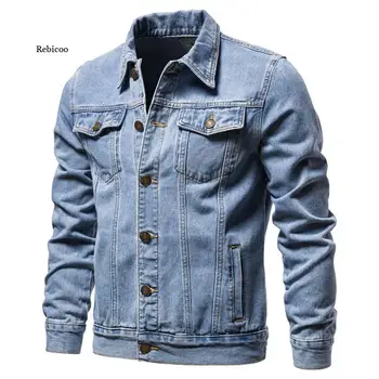 Новая хлопчатобумажная джинсовая куртка 2021 года, мужская повседневная однобортная джинсовая куртка с лацканами, мужская осенняя приталенная Качественная мужская куртка