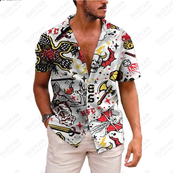 Новинка 2023, хит продаж, Мужская рубашка с коротким рукавом, Темпераментный Пляжный костюм с цветочным рисунком, воротник, кардиган на пуговицах, Повседневная Гавайская рубашка большого размера