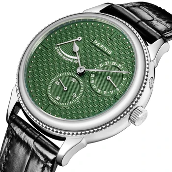 Новое поступление мужских часов Parnis с 42-мм зеленым циферблатом, автоматические часы с запасом хода, календарь, механические часы Relogio Masculino 2023 В подарок